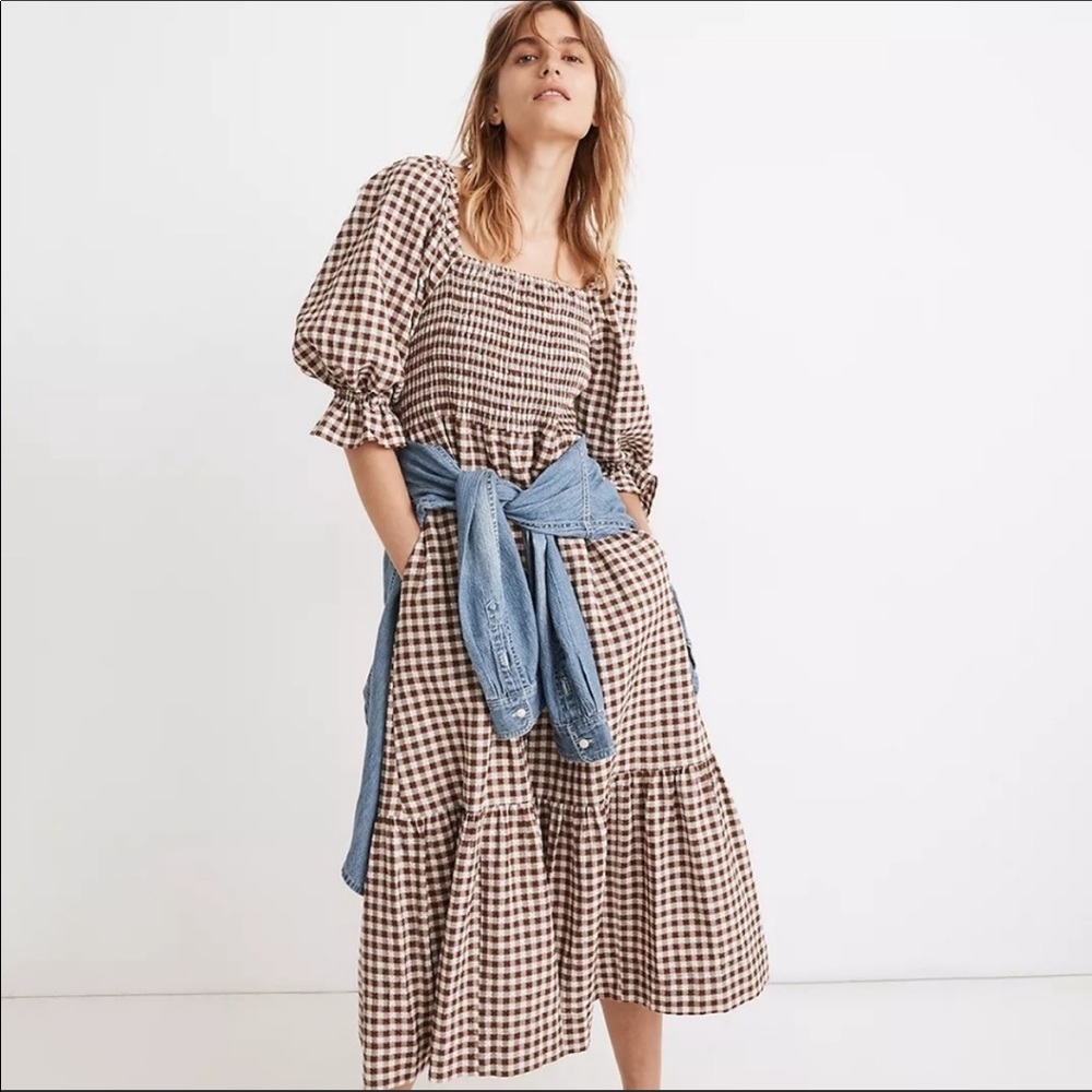 NWOT Madewell Lucie Elbow-Sleeve Smocked Midi Dress